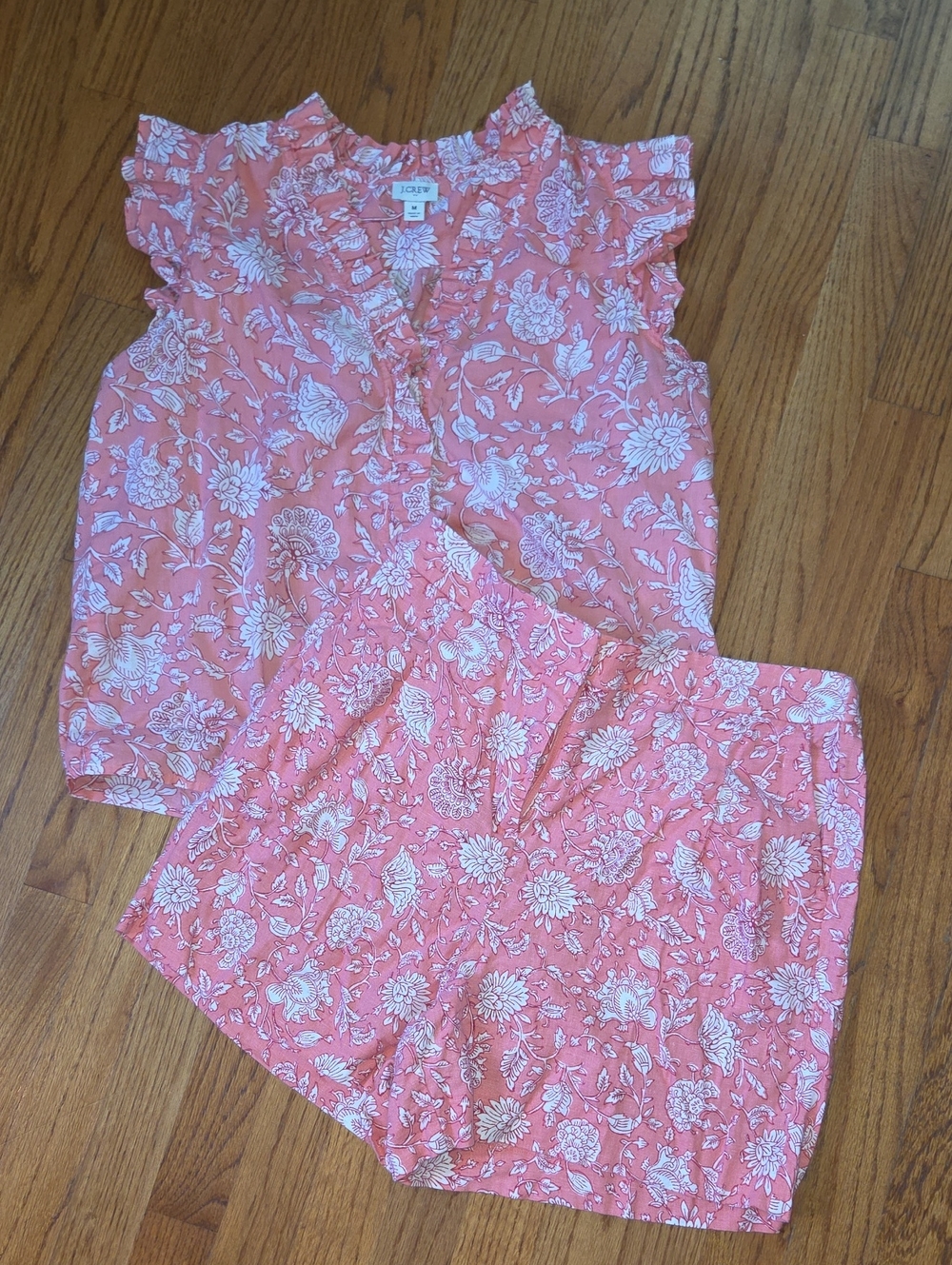 J. Crew Factory Coral Linen Floral Matching Set
